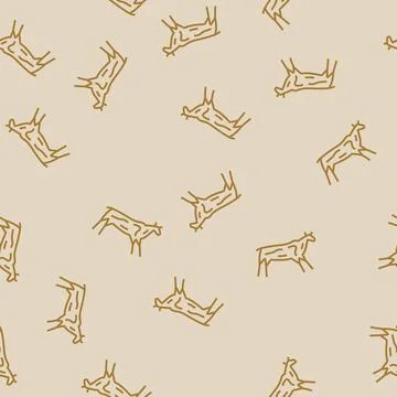 Cave paintings human evolution line seamless pattern Illustrazione stock