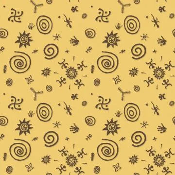 Cave paintings vector seamless pattern Stock Illustration