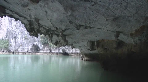 Cave pass through the mountain in Hạ Long Bay, North Vietnam Stock Footage 53460227
