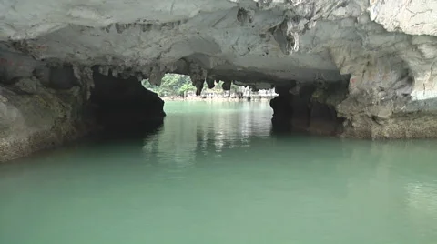 Cave pass through the mountain in Hạ Long Bay, North Vietnam Stock Footage 53460284