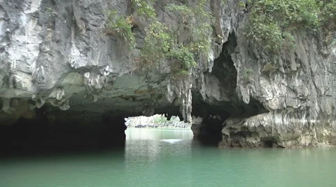 Cave pass through the mountain in Hạ Long Bay, North Vietnam Stock Footage 53462129