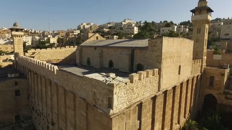 Cave of the Patriarchs, religious site in Israel, drone footage 1080p 50p Stock Footage