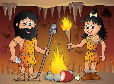 Cave people theme image - eps10 vector illustration. Stock Illustration