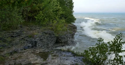 Cave Point County Park, Door County, WI Stock Footage 55697168