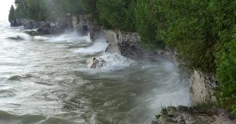 Cave Point County Park, Door County, WI Stock Footage 55809058
