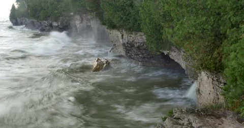 Cave Point County Park, Door County, WI Stock Footage 55809077