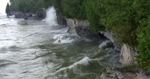 Cave Point County Park, Door County, WI Stock Footage 55809198