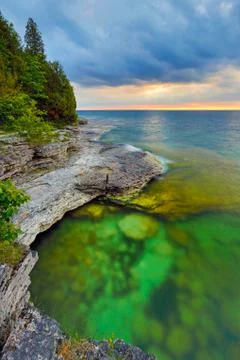 Cave Point Dawn Stock Photos