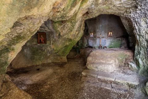 The cave of St. John Casian Stock Photos