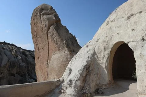 The cave stone or monastery cave in open air museum, Goreme. Stock Photos