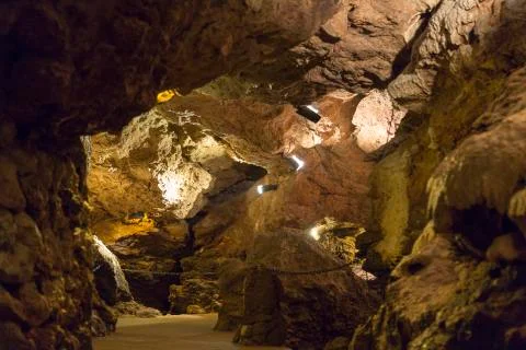 Cave System Lit with Lights Foto stock