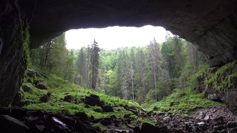 Cave, Tourists Exploring Coiba Mare Cave in Romania, People with Guide in a Trip Stock Footage 345154452