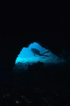 The cave is underwater which created some interesting images Stock Photos