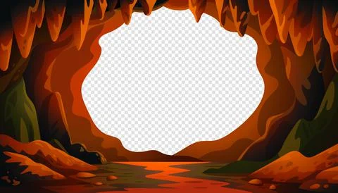 Cave vector background, cartoon cave landscape with a blank center for text Stock Illustration