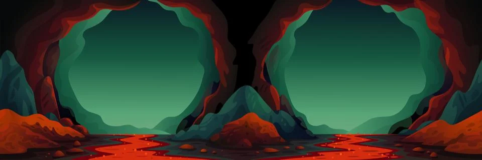 Cave - vector seamless background. Cavern landscape with an underground lava Stock Illustration