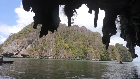 Cave view while canoeing in Koh Lanta, Thailand Stock Footage 124281315