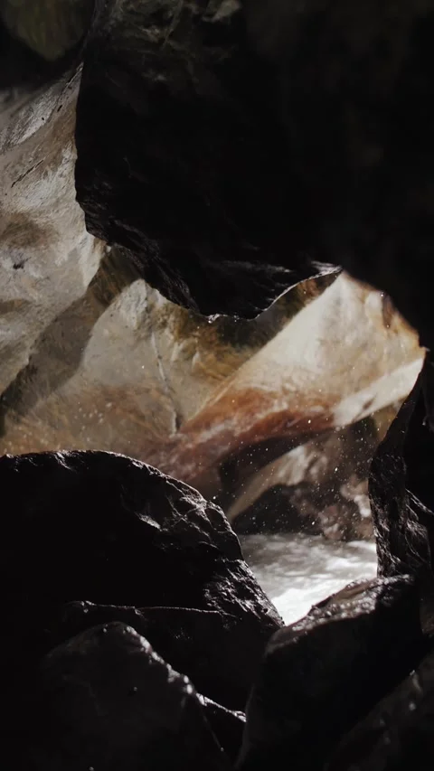 Cave Wave Splash. Vertical, Slow Motion Stock Footage 321294099