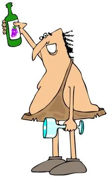 Caveman with a bottle of wine Stock Illustration