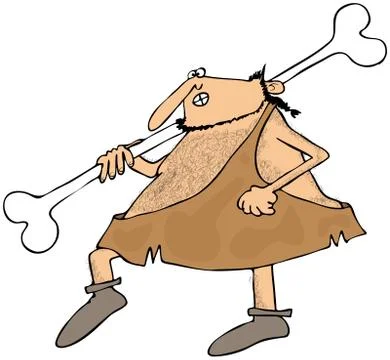 Caveman carrying a large bone Stock Illustration