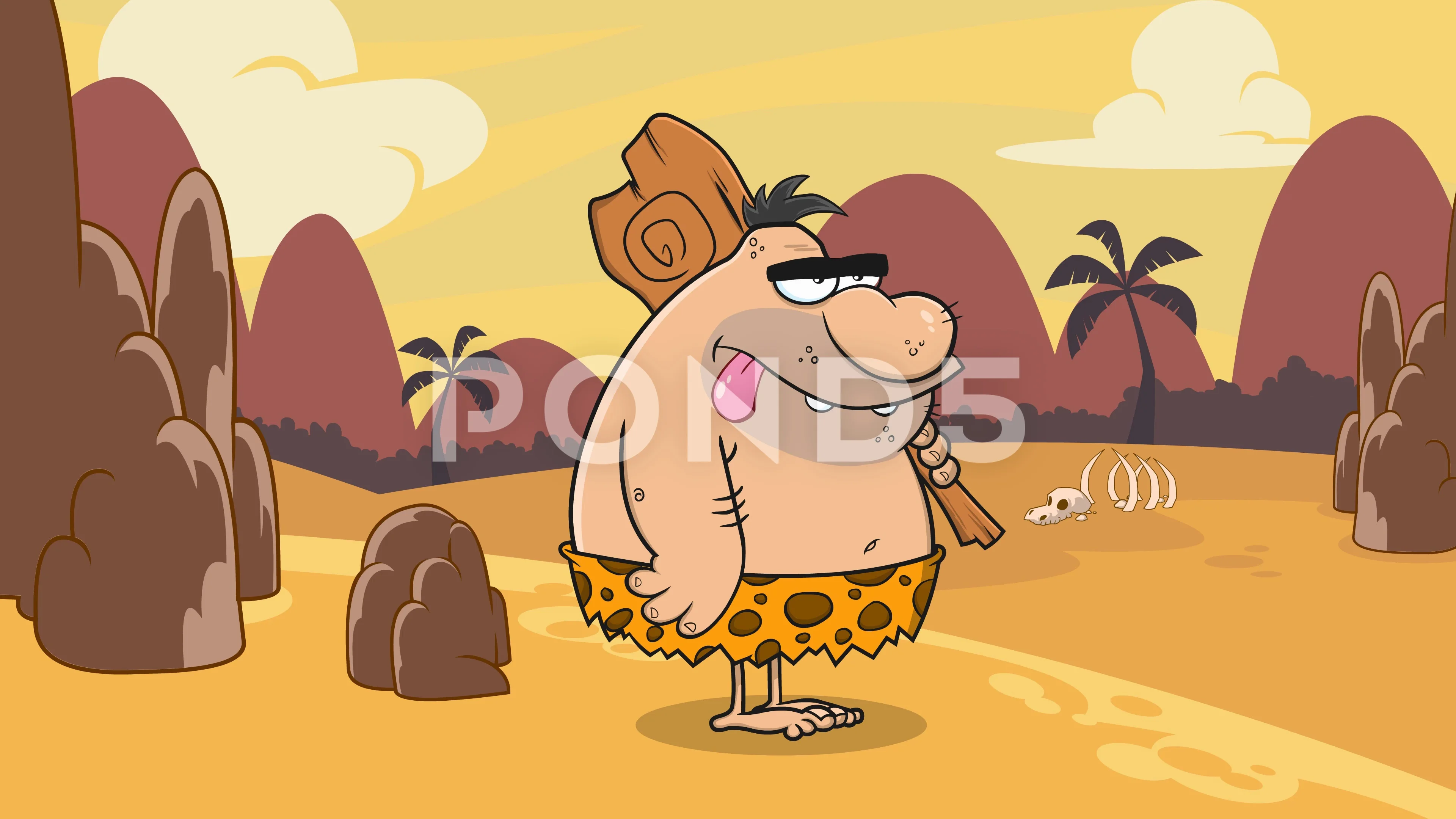 Caveman Cartoon Character With Club | Stock Video | Pond5