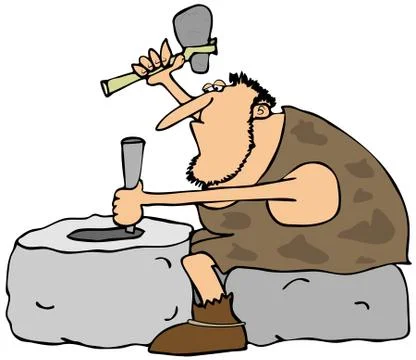 Caveman carving a wheel Illustrazione stock