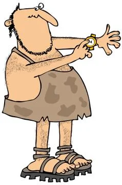 Caveman checking the time Stock Illustration