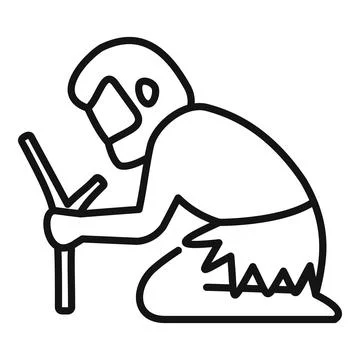 Caveman is digging the ground with a stick Stock Illustration