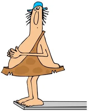 Caveman on a diving board Stock Illustration