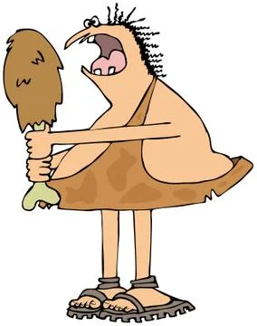 Caveman eating a large drumstick Stock Illustration