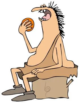 Caveman eating an orange Illustrazione stock