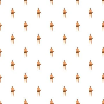 Caveman figures repeating in a primitive seamless pattern Stock Illustration
