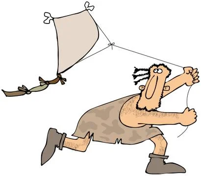 Caveman flying a kite Stock Illustration