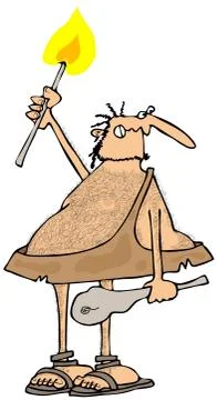 Caveman holding a torch Stock Illustration