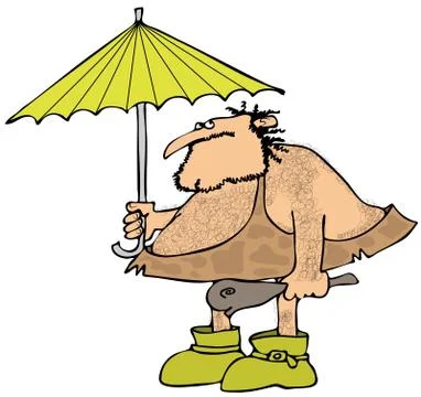 Caveman holding an umbrella Stock Illustration