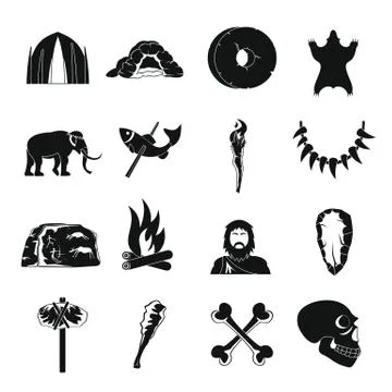 Caveman icons set, simple style Stock Illustration
