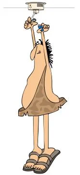 Caveman installing battery in detector Stock Illustration