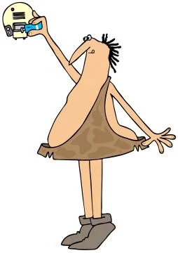 Caveman installing battery in smoke detector Illustrazione stock