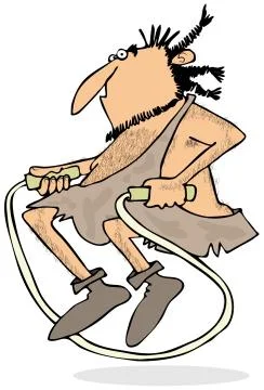 Caveman jumping rope Illustrazione stock