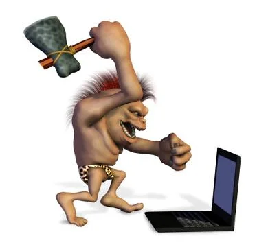 Caveman Killing a Laptop Stock-Illustration