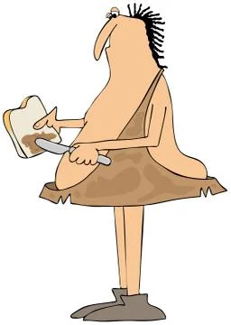 Caveman making a sandwich Stock Illustration