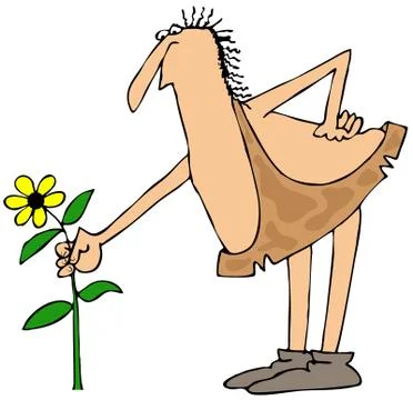 Caveman picking a flower Stock Illustration