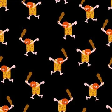Caveman pixel art pattern seamless. Prehistoric man 8 bit background . Ancien Stock Illustration