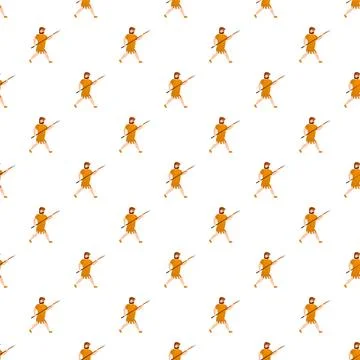 Caveman primitive hunter with spear running pattern 스톡 일러스트