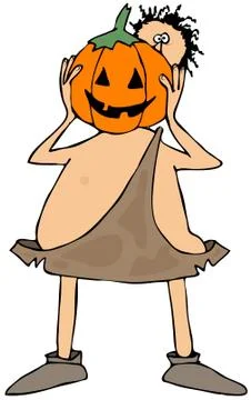 Caveman with a pumpkin head Stock Illustration