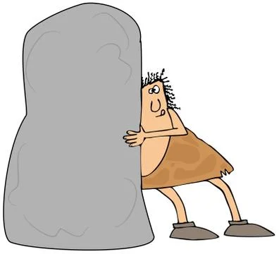 Caveman pushing a large boulder Stock Illustration