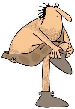Caveman putting on a shoe Stock Illustration