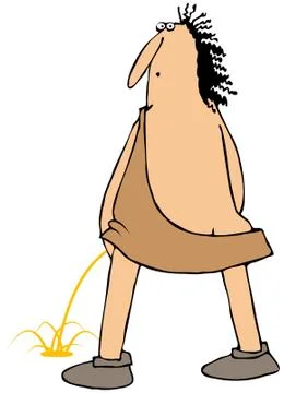 Caveman relieving himself Stock Illustration