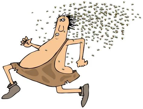 Caveman running from bees Stock Illustration