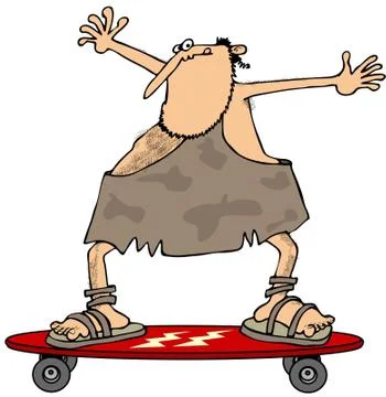 Caveman on a skateboard Stock Illustration