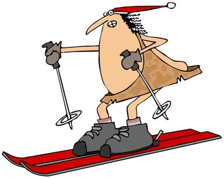 Caveman on skis Stock Illustration